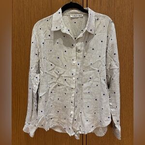 Franklin & Daysi Women's Striped Button Down Shirt - White and Blue